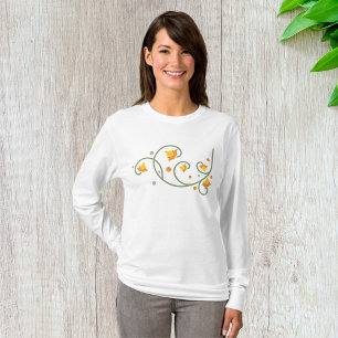 Camiseta Padrão de espiral floral com flor laranja e amarel