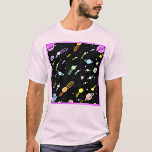 Camiseta Padrão de Esplendor Celestial Cósmico Colorido