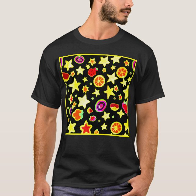 Camiseta Padrão de Estrela de Explosão de Cores Vibrante (Frente)