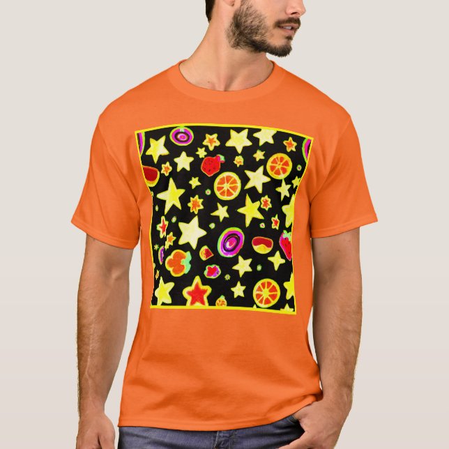 Camiseta Padrão de Estrela de Explosão de Cores Vibrante (Frente)