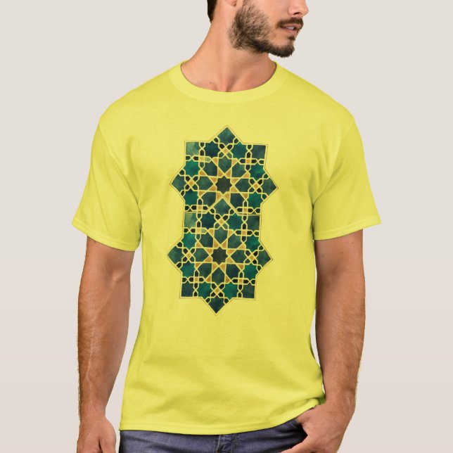 Camiseta Padrão de Estrela Geométrica Islâmica Marroquina e (Frente)