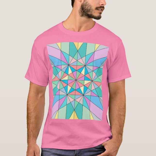 Camiseta Padrão de Estrela Triangular em Mosaico Pastel Col (Frente)
