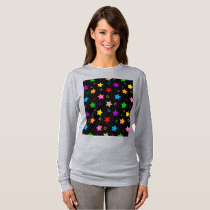 Camiseta Padrão de Estrelas Coloridas Preto