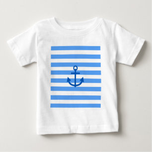 Camiseta Padrão de faixa azul e branca com âncora