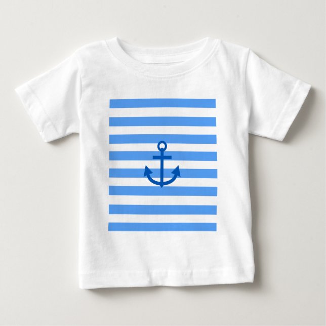Camiseta Padrão de faixa azul e branca com âncora (Frente)
