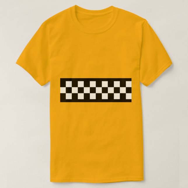Camiseta Padrão de Faixa de Verificação de Táxi (Frente do Design)