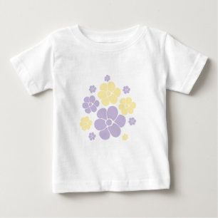 Camiseta Padrão de Flor - Amarelo e Púrpura Pastel