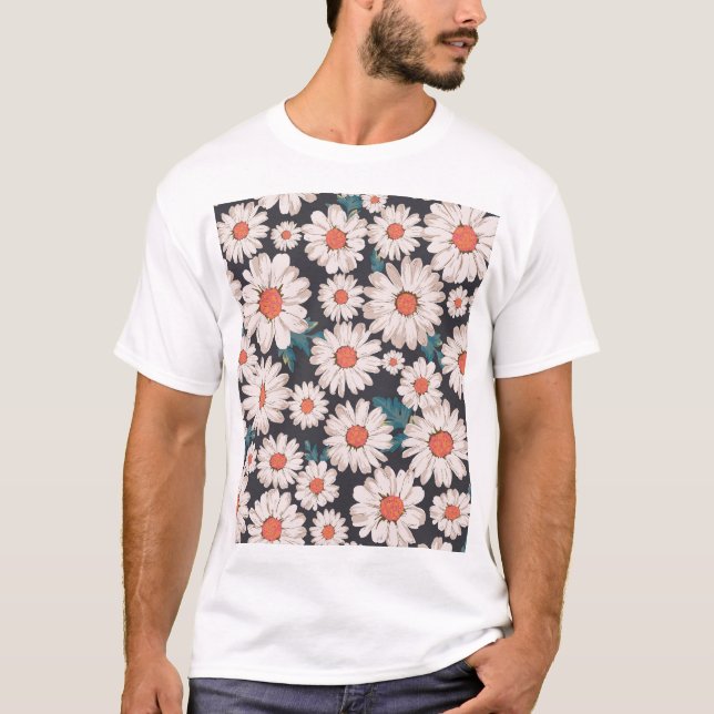 Camiseta Padrão de Flor da Margarida do Flor Sensível (Frente)