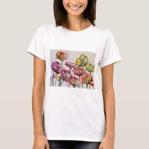 Camiseta Padrão de Flor de Arte de Aquarela Flórida Vermelh
