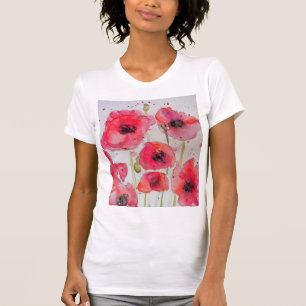 Camiseta Padrão de Flor de Arte de Aquarela Flórida Vermelh