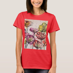 Camiseta Padrão de Flor de Arte de Aquarela Flórida Vermelh