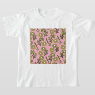 Camiseta Padrão de Flor de Hippie Funky Y2K Retro Rosa Verd
