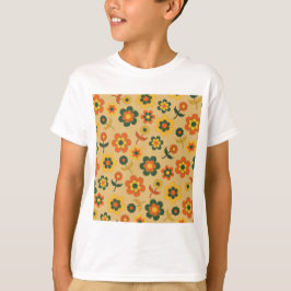 Camiseta Padrão de Flor do Laranja de Imagem Retroativa 70s