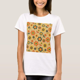 Camiseta Padrão de Flor do Laranja de Imagem Retroativa 70s
