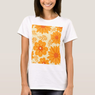 Camiseta Padrão de Flor Laranja do Meio século de Imagem Re