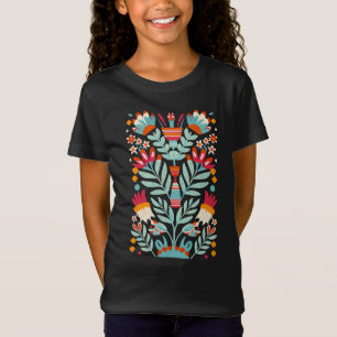 Camiseta Padrão de Flor Otomi Arte Floral Mexicana