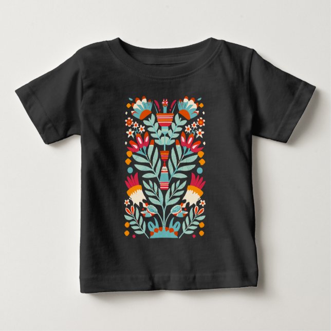 Camiseta Padrão de Flor Otomi Arte Floral Mexicana (Frente)