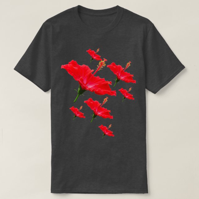 Camiseta Padrão de Flor Red Hibiscus (Frente do Design)