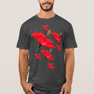 Camiseta Padrão de Flor Red Hibiscus