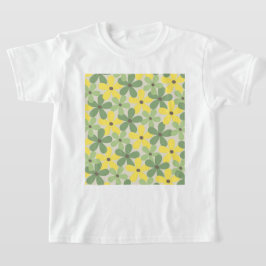 Camiseta Padrão de Flor Verde Amarelo Retroativo Y2K 70s
