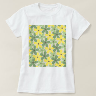 Camiseta Padrão de Flor Verde Amarelo Retroativo Y2K 70s