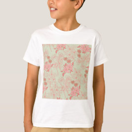 Camiseta Padrão de Flor Verde Cor-de-Rosa Y2K 70s
