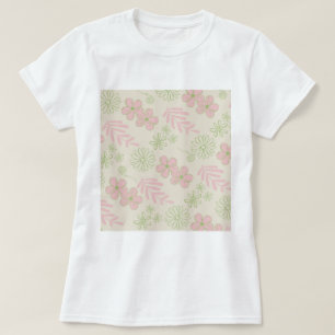 Camiseta Padrão de Flor Verde Rosa bege Retroativo Y2K 70s