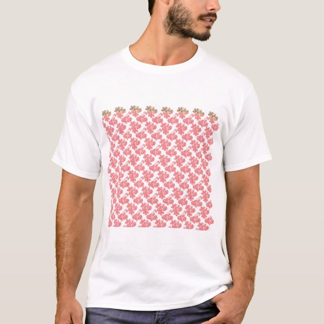 Camiseta Padrão de Flor Vermelho e Branco em um Backgrogue  (Frente)