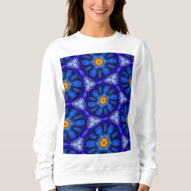 Camiseta Padrão de Flores Azuis abstrato (Frente)