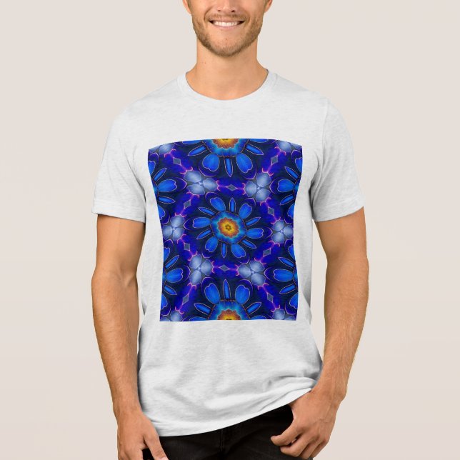 Camiseta Padrão de Flores Azuis abstrato (Frente)