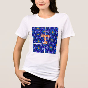 Camiseta Padrão de Flores Azuis abstrato