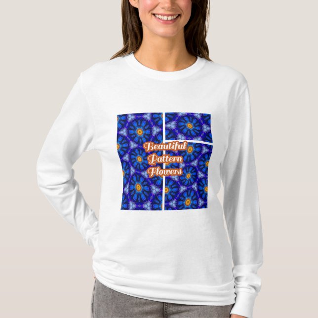 Camiseta Padrão de Flores Azuis abstrato (Frente)