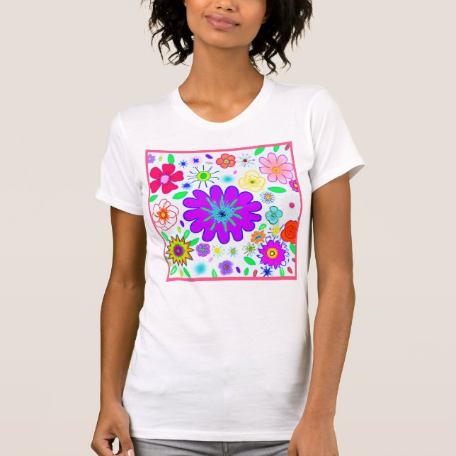 Camiseta Padrão de Flores Coloridas (Frente)