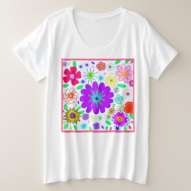 Camiseta Padrão de Flores Coloridas (Frente do Design)