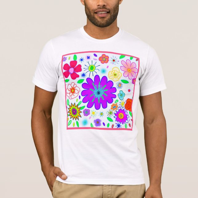 Camiseta Padrão de Flores Coloridas (Frente)