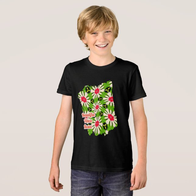 Camiseta Padrão de Flores Cor-de-Rosa e Branco (Frente Completa)