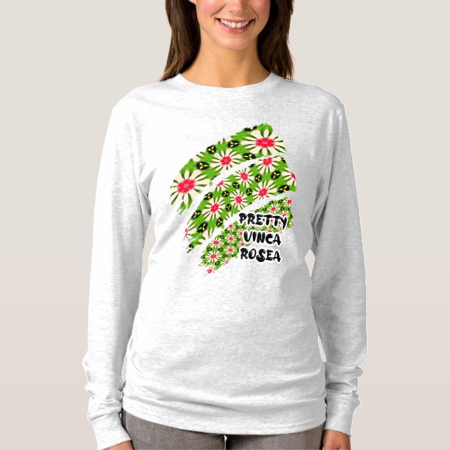 Camiseta Padrão de Flores Cor-de-Rosa e Branco (Frente)
