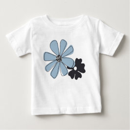 Camiseta Padrão de Flores de Contorno Azul e Azul de Divers