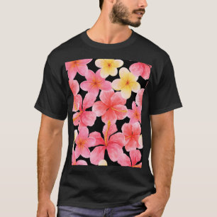 Camiseta Padrão de Flores de Hibiscus Plumeria Watercolor