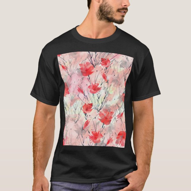 Camiseta Padrão de Flores de Plantas Aquáticas (Frente)