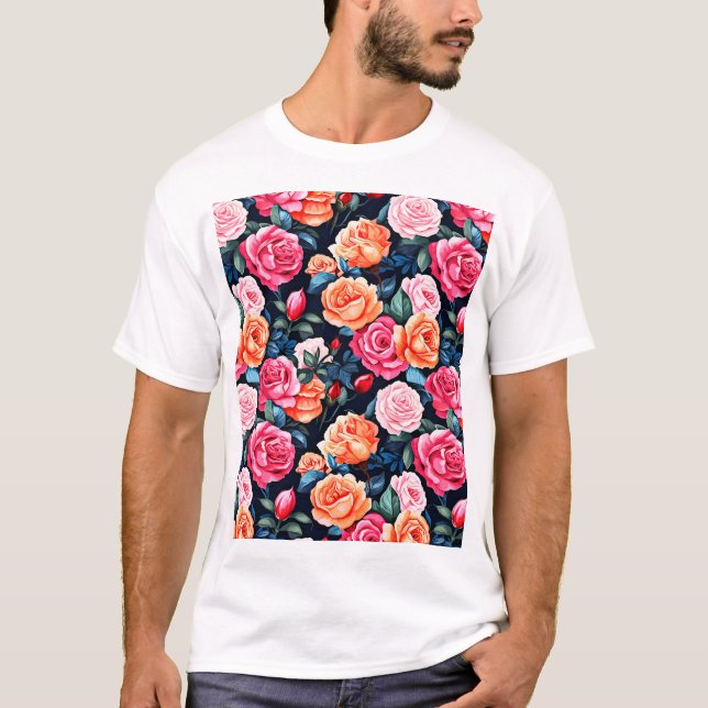 Camiseta Padrão de Flores de rosa florescente- 80037 (Frente)
