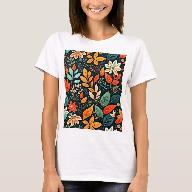 Camiseta Padrão de Flores Exóticas Florais (Frente)