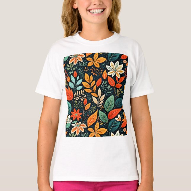 Camiseta Padrão de Flores Exóticas Florais (Frente)
