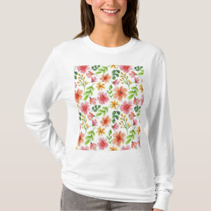 Camiseta Padrão de Flores Rosa Aquarela-69677