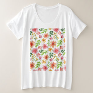 Camiseta Padrão de Flores Rosa Aquarela-69677