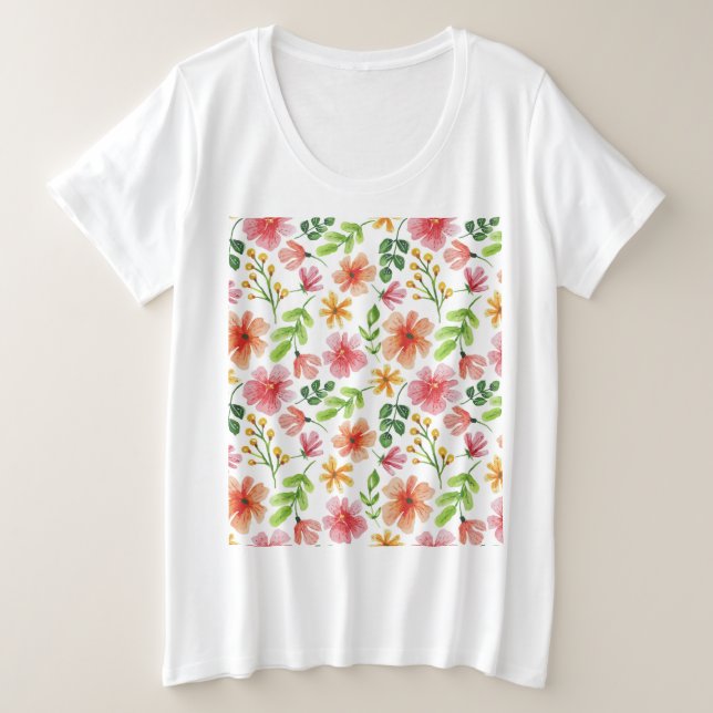 Camiseta Padrão de Flores Rosa Aquarela-69677 (Frente do Design)