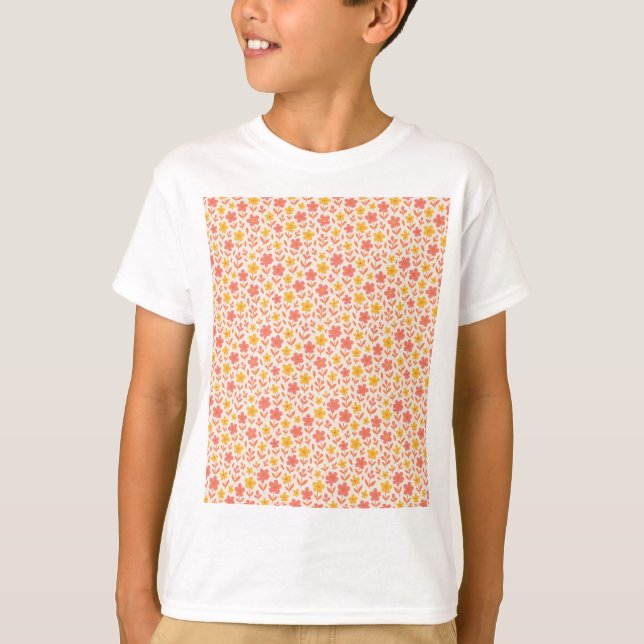 Camiseta Padrão de flores rosa e amarela (Frente)