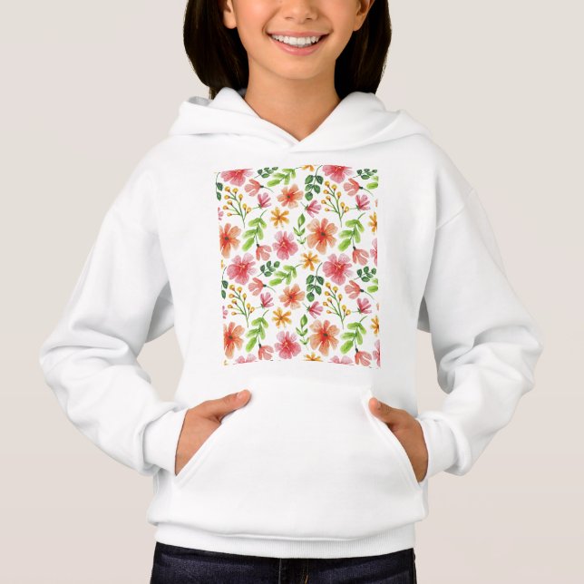 Camiseta Padrão de Flores Rosa em Aquarela (Frente)