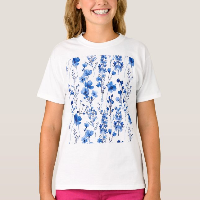 Camiseta Padrão de Flores Selvagens de Papel Francês Design (Frente)