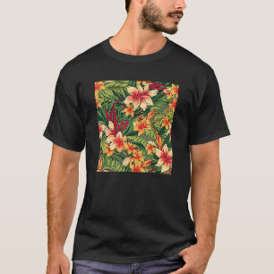 Camiseta Padrão de Folha de Flor Tropical Havaiana Férias n